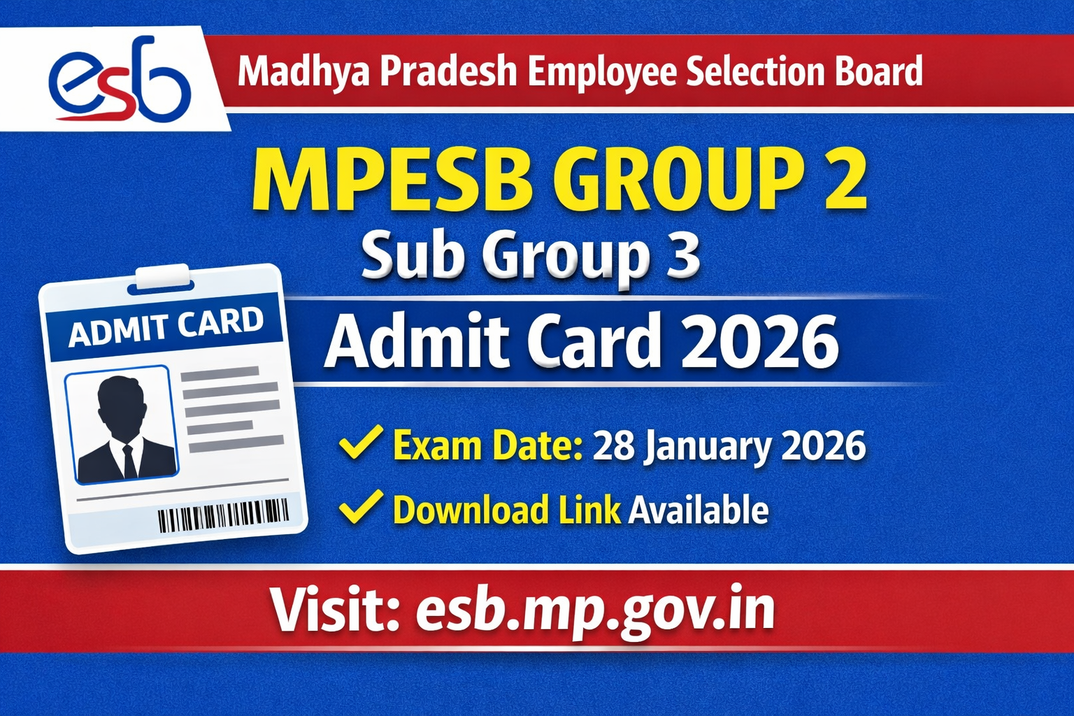 MPESB Group 2 Sub Group 3 Admit Card