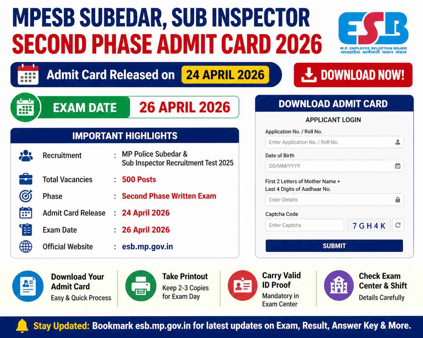 MPESB Subedar Sub Inspector Second Phase Admit Card 2026